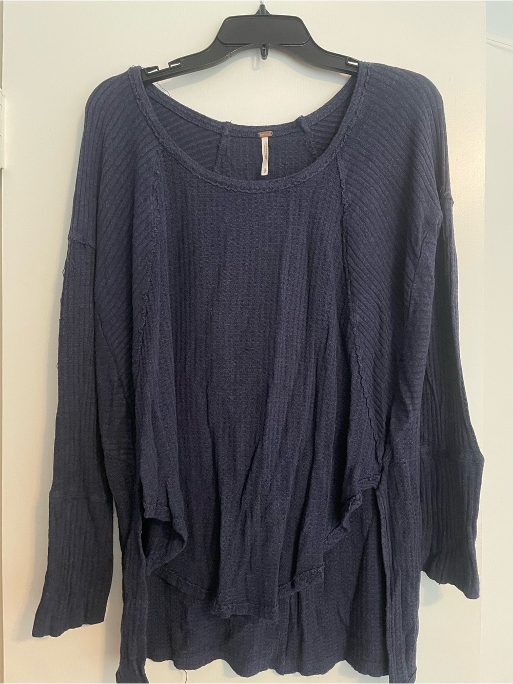 Free People Navy Ribbed Crewneck Sweater